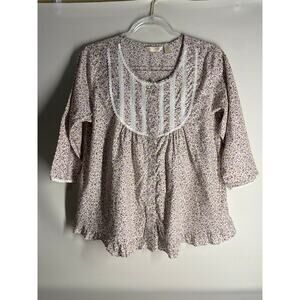 May Flower Victoria Ditzy Floral Prairie 3/4 Sleeve Blouse Top Size Medium